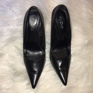 Aldo Black Leather Pump Heels
